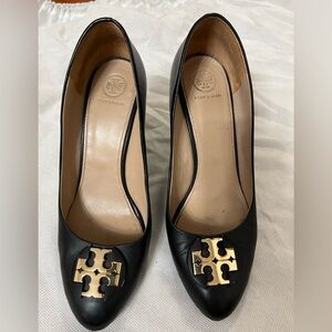 Tory Burch Black Leather Wedges